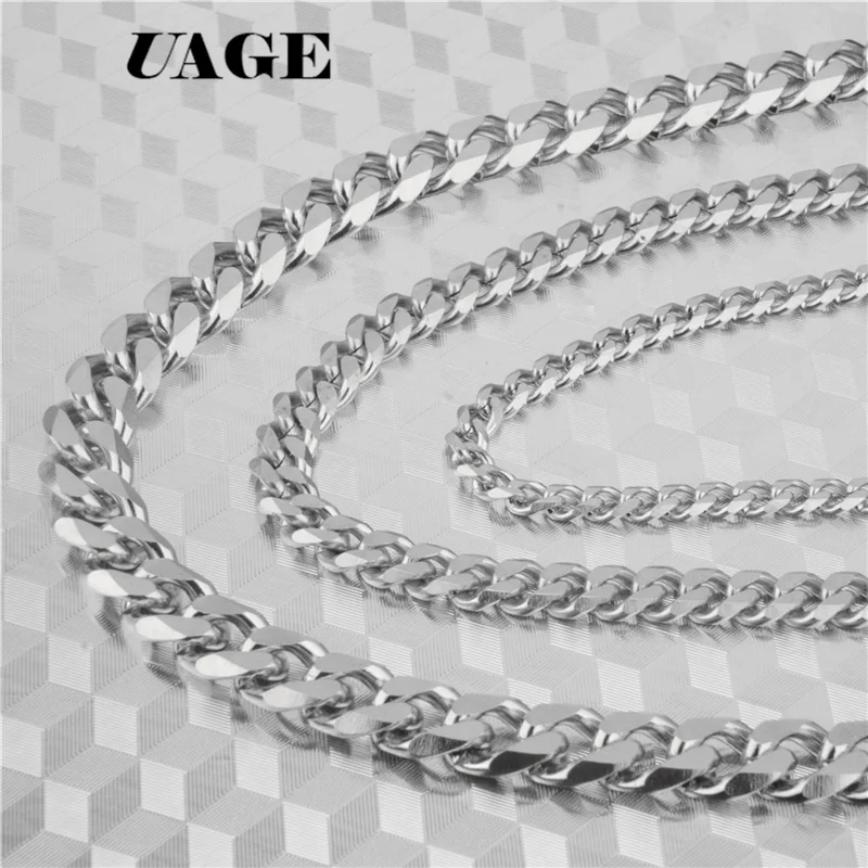 

UAGE Never Fade 3mm/5mm/7mm Stainless Steel Cuban Chain Necklace Waterproof Men Link Curb Chain Gift Jewelry Length Customized