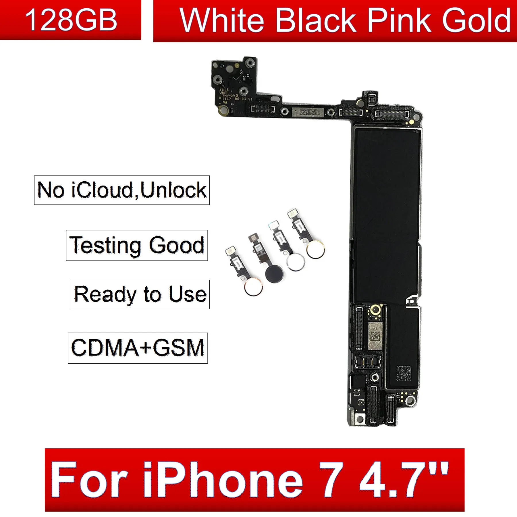 

Replacement For iPhone 7 Motherboard 32GB 128G 256GB Black White Gold Pink Unlock Logic Board With Touch ID