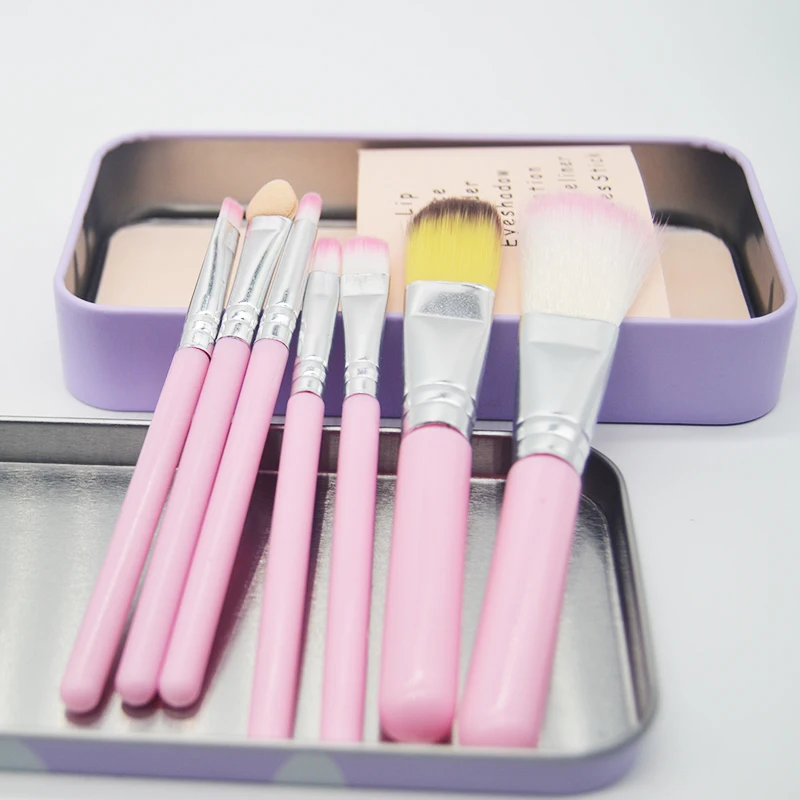 

Little Rabbit Makeup Brushes Set With Iron Case Lovely Kids Make up Brush Set 7PCS Pink Handle Smalll Makeup Tools HIAISB