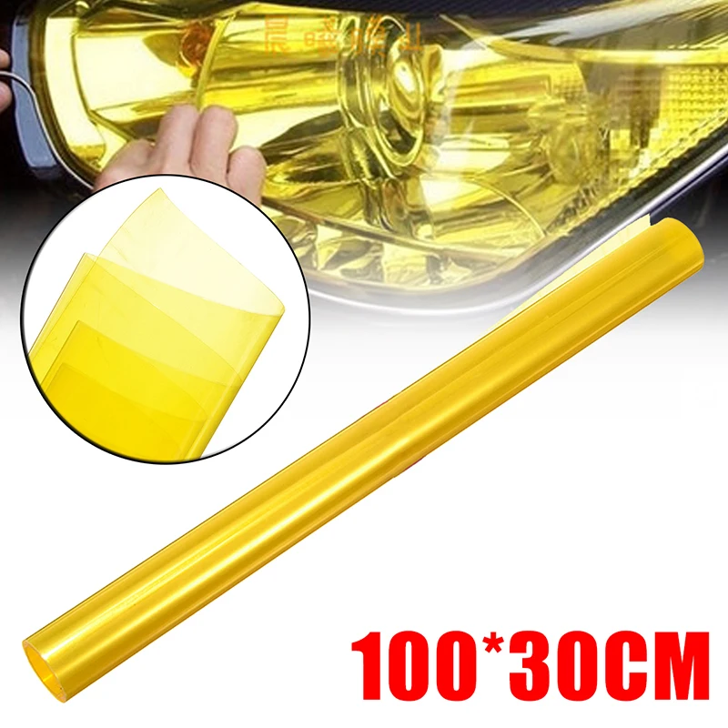 Mayitr 100cm x 30cm Yellow Self-adhesive Car Headlight Film Foil Fog Lamp Tint Film Car Light Sticker Wrap