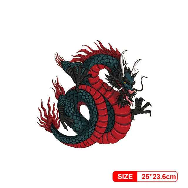 Black dragon 2 mirrored  heat transfers ready to press patches for custom shoes bags clothes jeans DIY iron on stickers birthday gifts toys