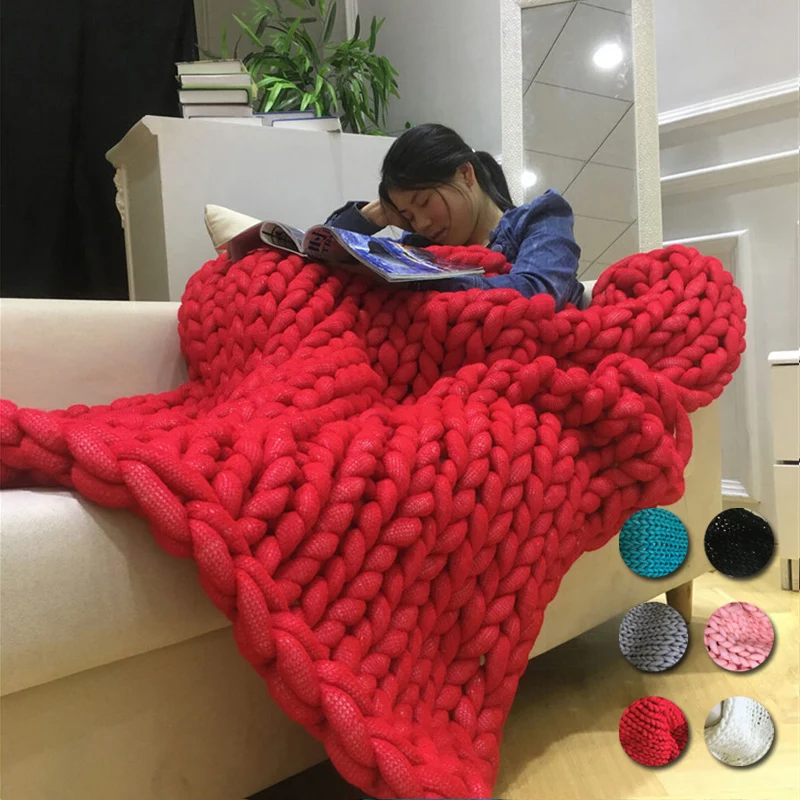 Chunky Knitted Thick Blanket Hand Yarn Bulky Knit Throw 120 by 150  Sofa Blanket 