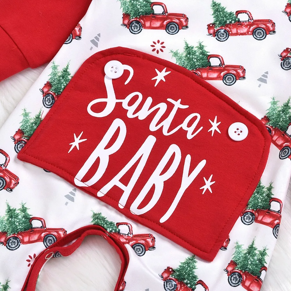 Newborn Baby Boys Girls Santa Christmas Long sleeve Romper red truck Jumpsuit for Kids 0-24M