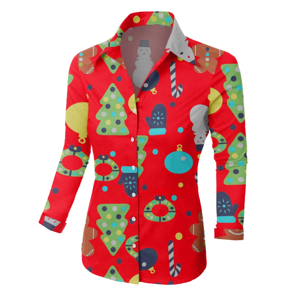 

Christmas Casual Women Blouses 2019 Fashion Long Sleeve Turn Down Collar Shirt printed Top Plus Size Hip Hop Blusas Feminina D30
