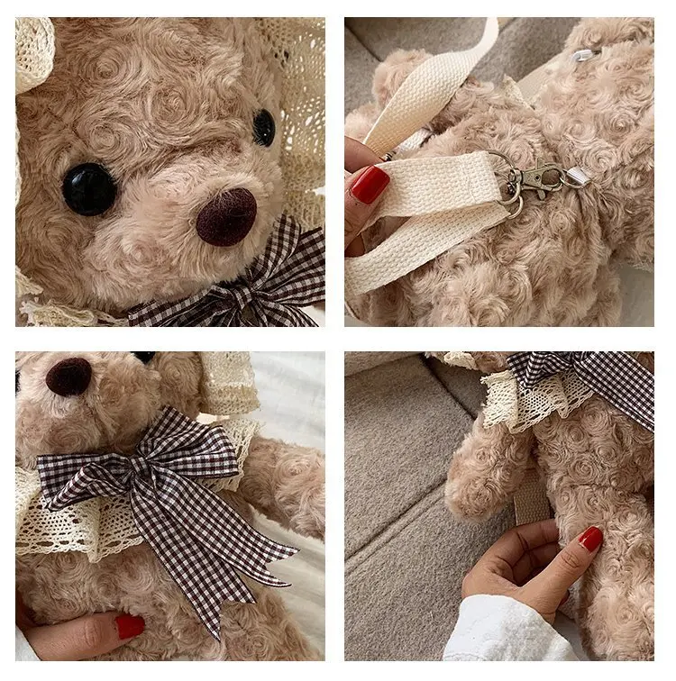38 см kawaii bear shelliemei плюшевая сумка милый медведь кружева плюшевая кукла рюкзак портмоне подарок девушке