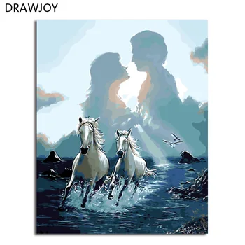 

DRAWJOY Framed Pictures Painting & Calligraphy DIY Painting By Numbers Of Horses Animals Oil Painting Home Decor
