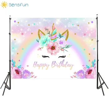 

Sensfun Rainbow Flowers Girl Birthday Party Photography Background Fantasy Unicorn Theme Backgrounds for Photo Studio Photophone