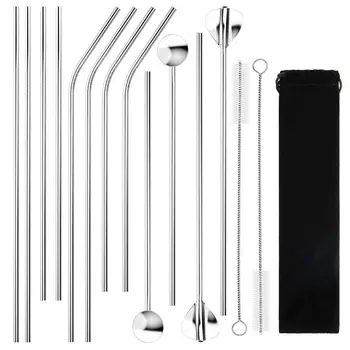 

Stainless Steel Straws Metal Drinking Straw, Includes 4 Straight & 4 Bent Drinking Straws, 2 Smoothie Straw and 2 Stirrer Spoon