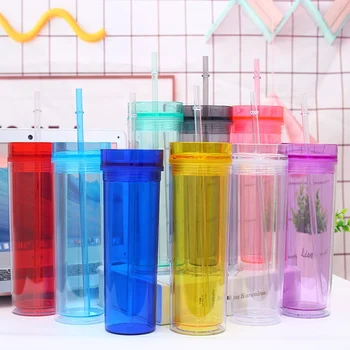 

Creative Acrylic 16oz Skinny Tumbler With Lid And Straw Plastic Colorful Tumbler Cups Insulated Plastic Water Bottle For Party