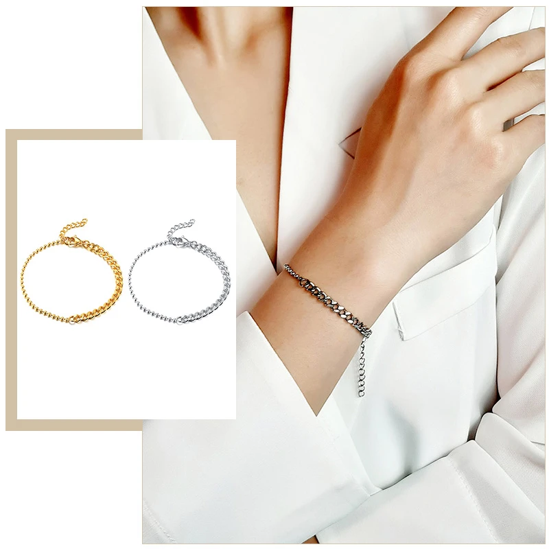 

Chic Mixed Beads Chain Curb Chain Bracelets for Women No Allergy Stainless Steel Lady Girl Wrist Gifts Jewelry