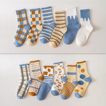 

Japanese-Style Ins Trend New Style Men And Women Black White Plaid Stripes Tube Socks Cotton British Wholesale