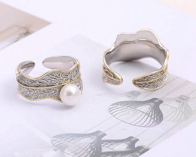 Жемчужные кольца из серебра S925 пробы, модные дизайнерские кольца с натуральным пресноводным жемчугом, вечерние женские кольца с открытым Ring5-6mm жемчугом