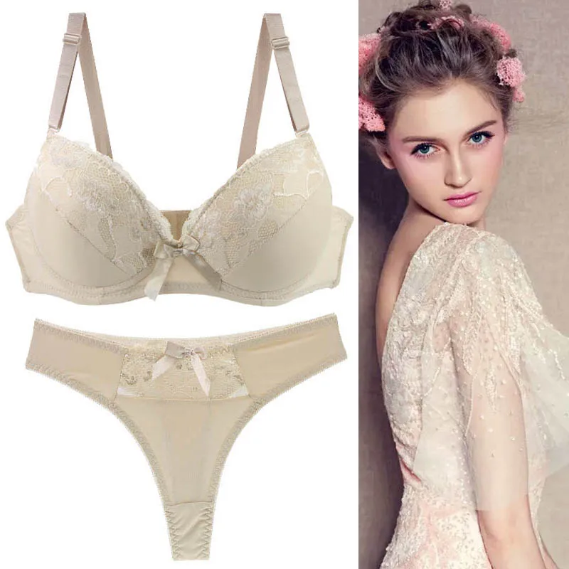 2021 New Sexy Push Up Bra Sets Padded Lace Middle Mold Cup Underwear For Women BCDE Plus Size Female Lingerie
