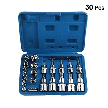 

30pcs Chrome Vanadium Steel Security Star Torx Socket Bit Set Tamper Proof Ratchet Screwdriver Set Car Repair Tool Set Box