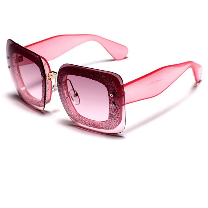 Классические квадратные солнцезащитные очки для женщин, без оправы, с кристаллами, большая оправа, солнцезащитные очки для женщин, роскошный бренд, негабаритные, градиентные линзы, розовые очки