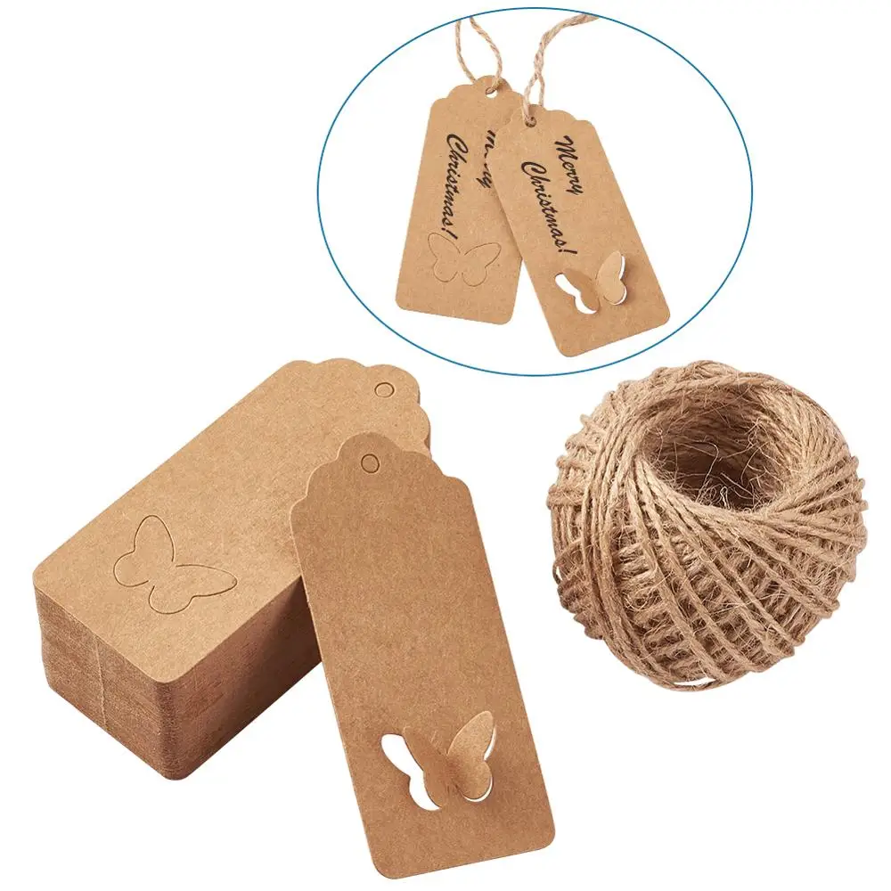 100pcs/bag Mixed Color Jewelry Display Kraft Paper Price Tags and Hemp Cord Twine String for Clothing 9x4.05x0.03cm | Украшения и