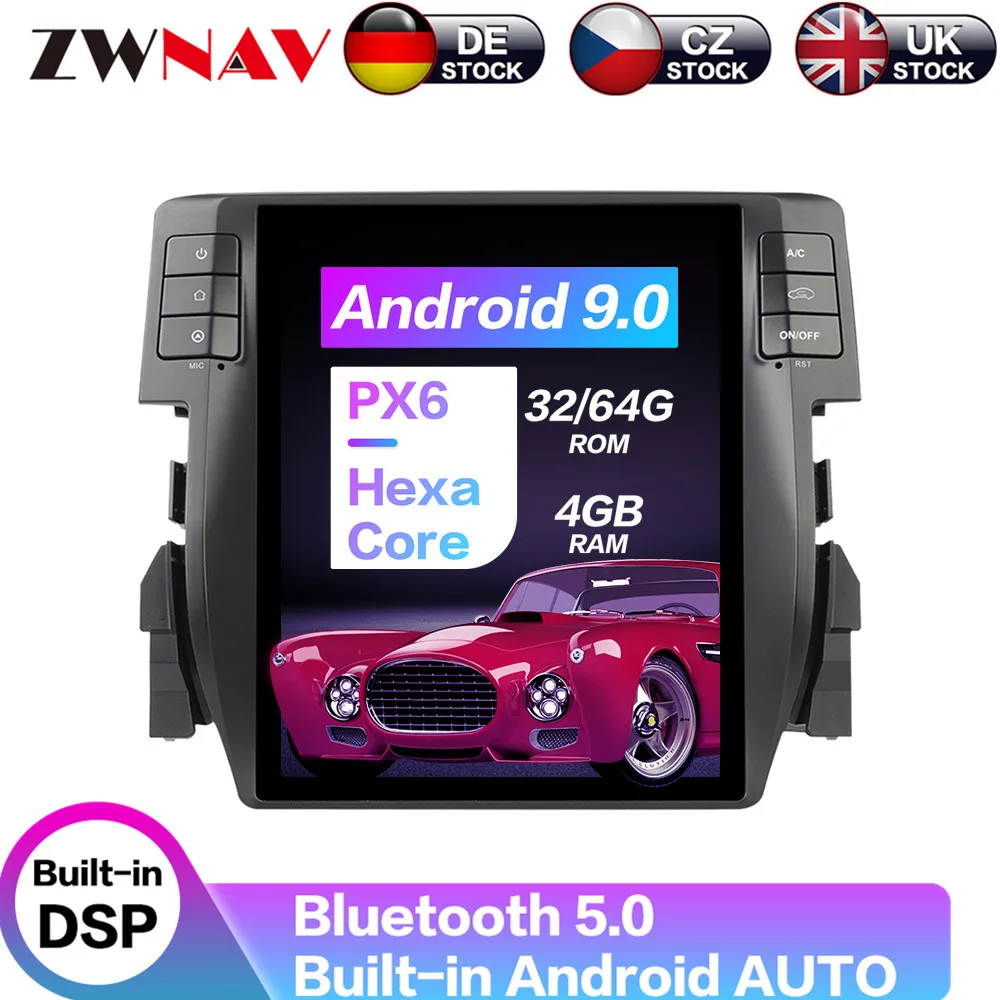 

Carplay DSP Android 9.0 PX6 Vertical Tesla Radio Screen Car Multimedia Player Stereo GPS Navigation For Honda Civic 2016-2018