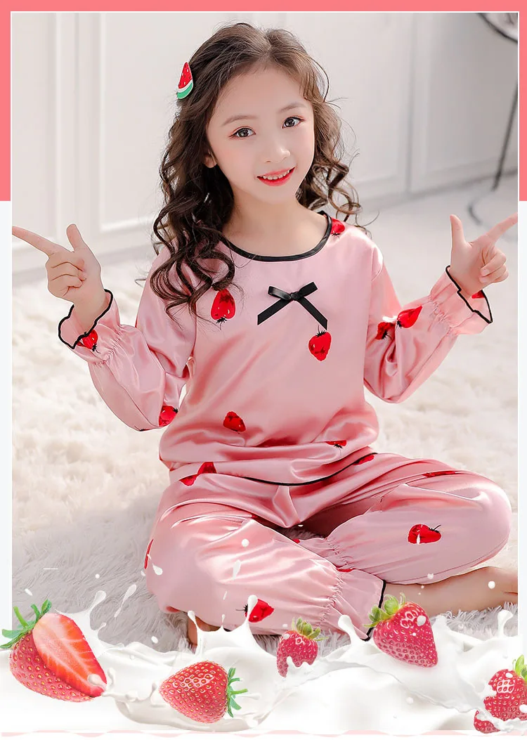 Kids Pijamas 2020 Spring Sleepwear Long Sleeve Strawberry Print Girls Pyjamas Kids Pajamas Sets Kids Clothes Nightwear Homewear