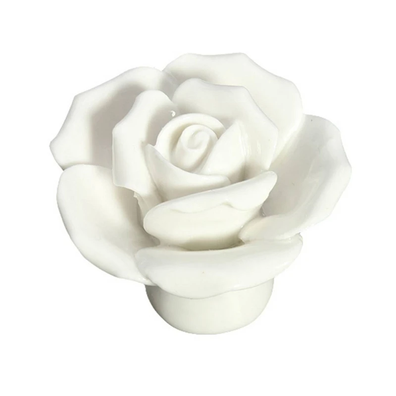 

10pcs Vintage Rose Flower Ceramic Door Knobs Handle Drawer White Promotion