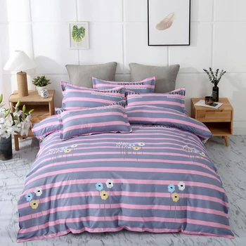 

Thumbedding Stripe Bedding Set Single Simple Classic Grey Pink Duvet Cover Flowers King Queen Full Twin Comfortable Bed Set