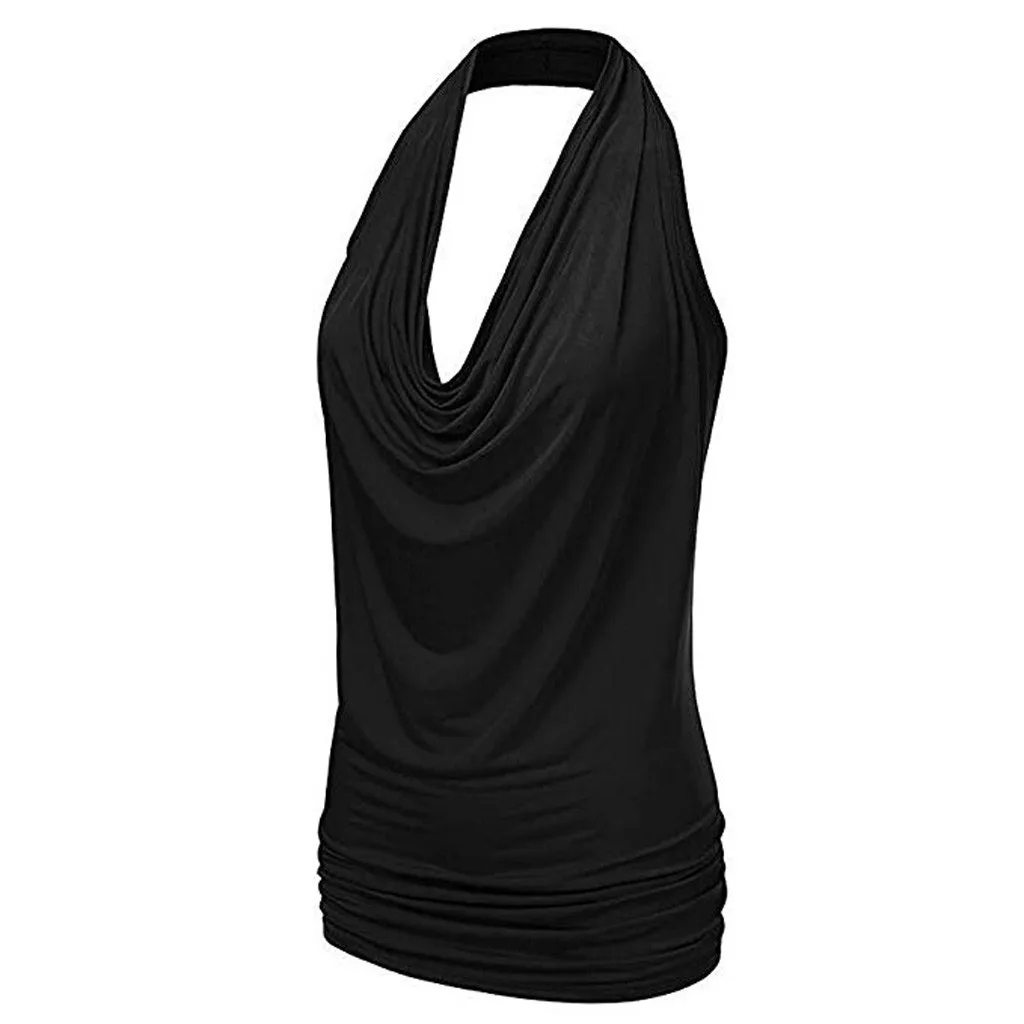 Женские сексуальные топы, ropa mujer, Холтер, драпировка, воротник-хомут, сексуальный топ, майка, блузка с открытой спиной, без рукавов, жилеты, топы, майки, топы, debardeur femme