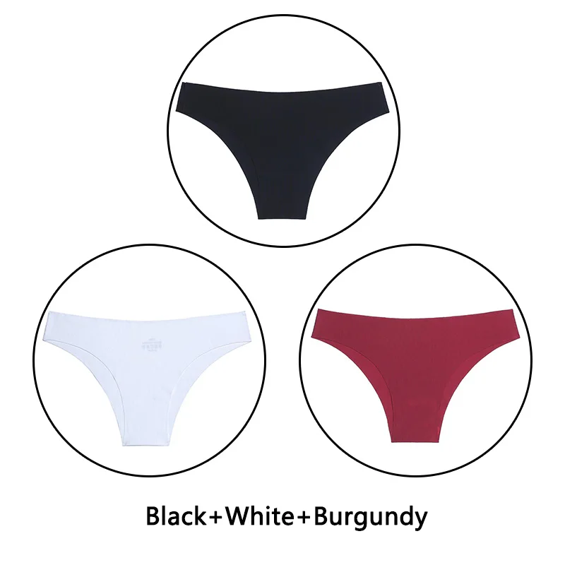 Black White Burgundy 3 шт. однотонные Мягкие Бесшовные трусы женские сексуальные трусики с низкой посадкой Ультра тонкое удобное нижнее белье женское нижнее белье XS-L трусы европейского размера - Цвет: Black White Burgundy