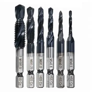

6Pcs HRC89 HSS M3-M10 Combination Drill Tap Bit Set TiAlN Coated Deburr Countersink Drill Bit Tool Set Durable