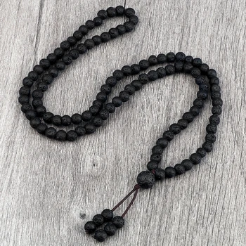 Men Volcanic Lava Stone Beaded Necklace 108 Mala Beads Meditation Yoga Wrap Bracelets Handmade Black Energy Jewelry Oil Diffuser 1