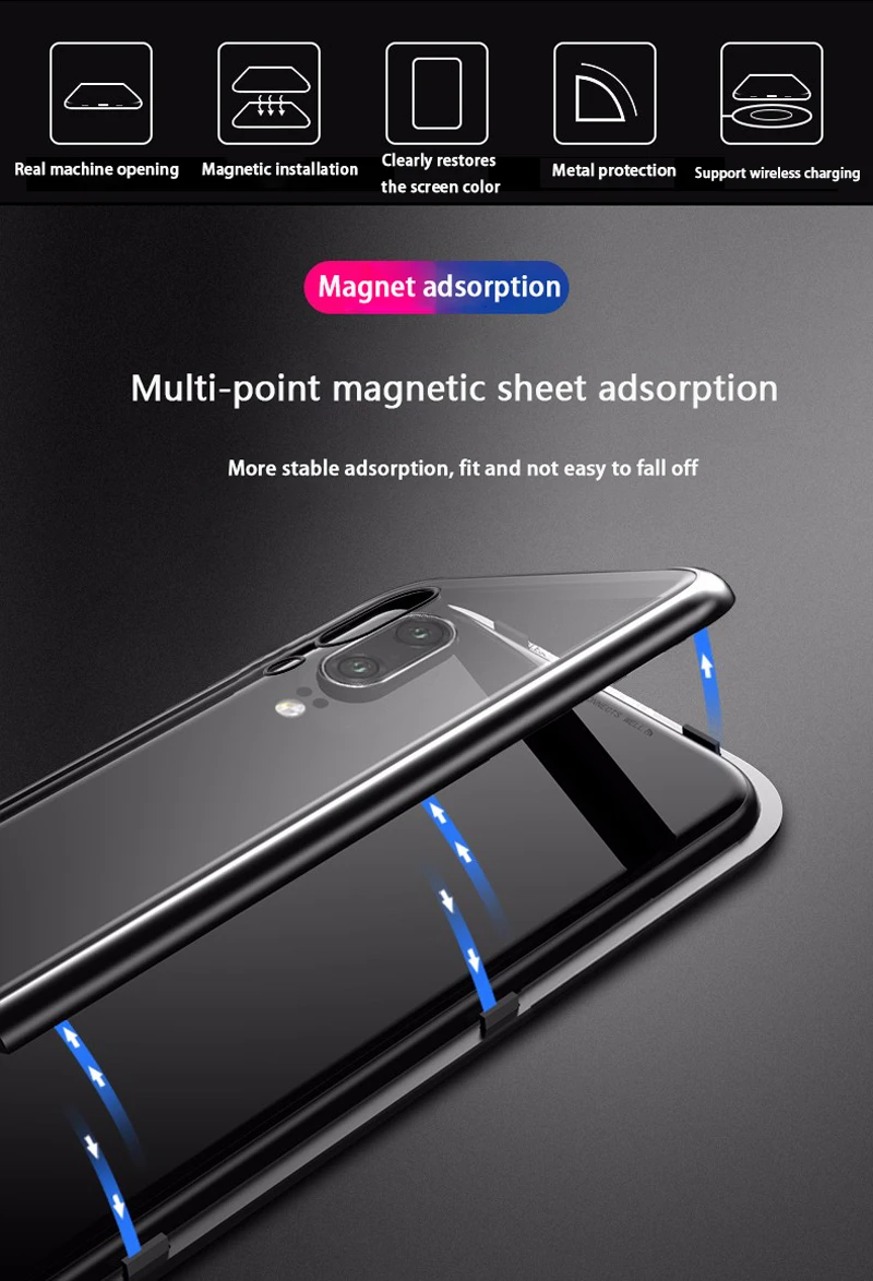 Магнитный адсорбционный металлический чехол для телефона для Xiao mi Red mi Note 7 5 6 Pro 6A mi 9 8 lite mi 9 SE POCO F1 закаленное стекло Магнитная крышка