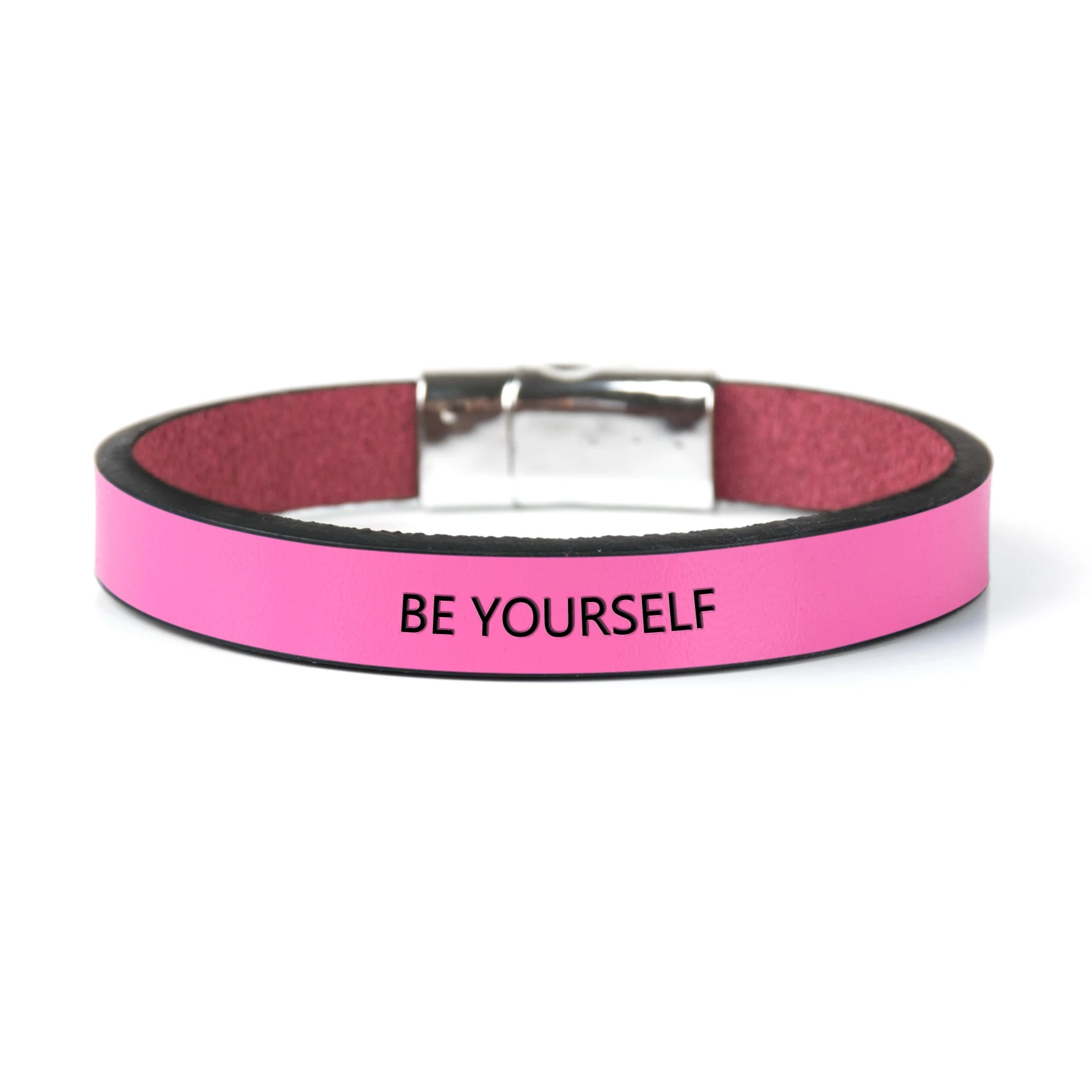 Модный кожаный браслет BE YOURSELF сообщение манжеты браслеты для женщин и мужчин кожанный браслет подарок - Окраска металла: Pink