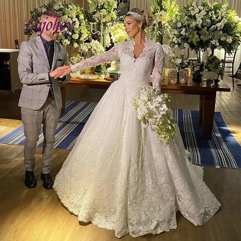 

Винтажное кружевное свадебное платье с длинным рукавом, ТРАПЕЦИЕВИДНОЕ, женское свадебное платье невесты с высоким воротом, белое, цвета слоновой кости, в африканском стиле