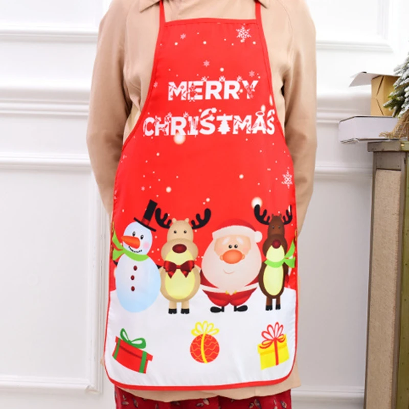 

New Design Christmas Decoration Fabric Christmas Apron Family Bar Santa Elf Elk Pattern