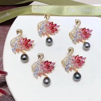 

DIY accessories Korean pop sweet zircon swan pearl brooch brooch personality accessories spot