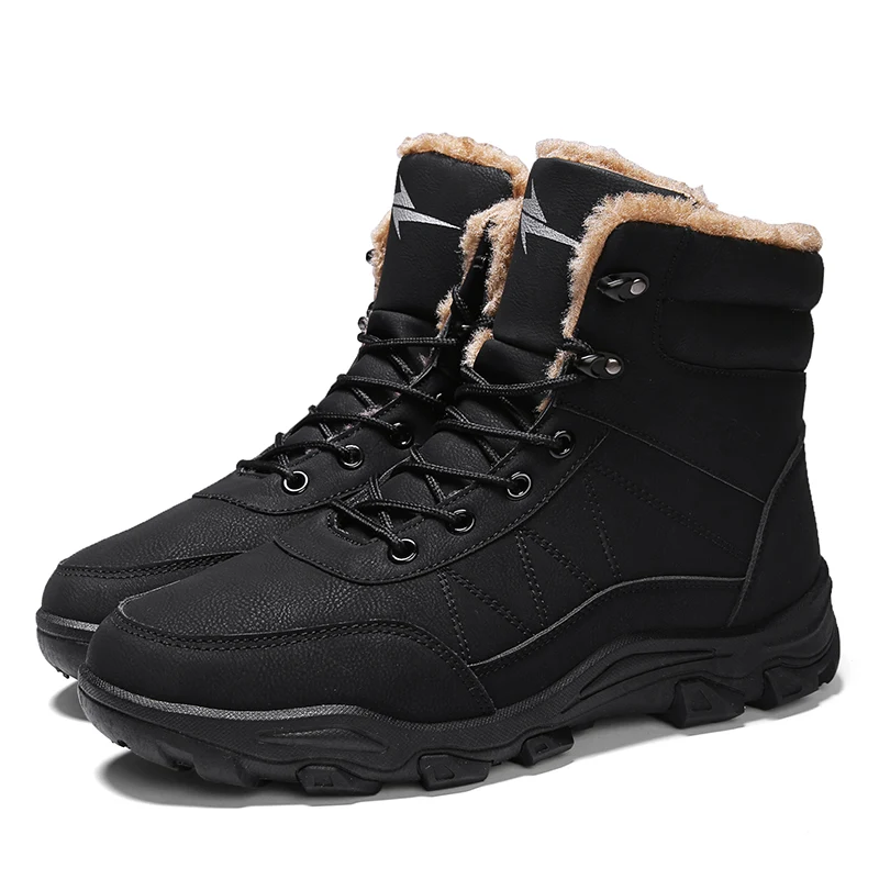 Martin boots men's high help winter new plus velvet tooling shoes British wind shoes men's warm snow boots wild tide shoes - Color: Black