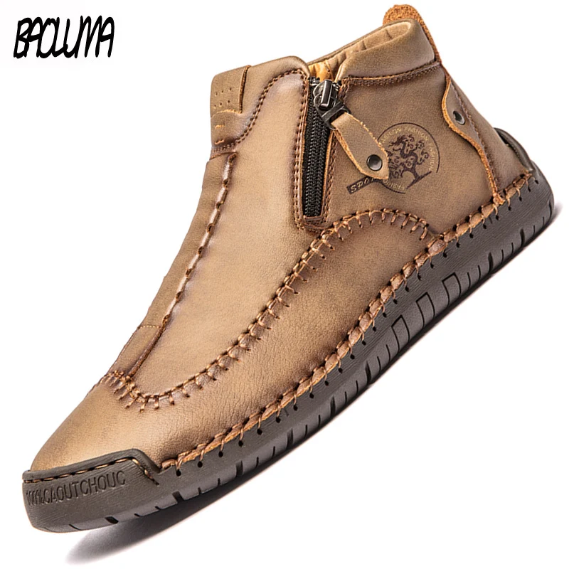 Botas De marca para Hombre, botines a la moda para exteriores, impermeables, con plataforma, Zapatos informales De cuero, De diseñador