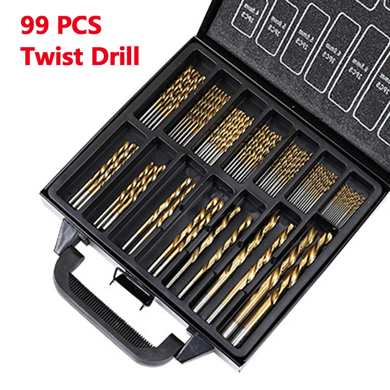 

99pcs HSS Twist Drill Bits 1.5mm-10mm Titanium Coated High Speed Drill Bit Set For Electrical Drill Tools