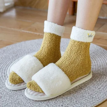 

Candy Color Women Fluffy Socks Coral Velvet Winter Warm Home Indoor Floor Ladies Terry Towel Fuzzy Socks