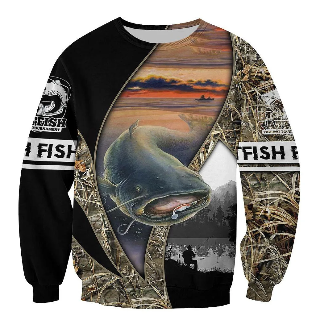 

Catfish Fishing 3D All Over Printed Sweatshirt Unisex Hip Hop Pullover Casual Harajuku Streetwear