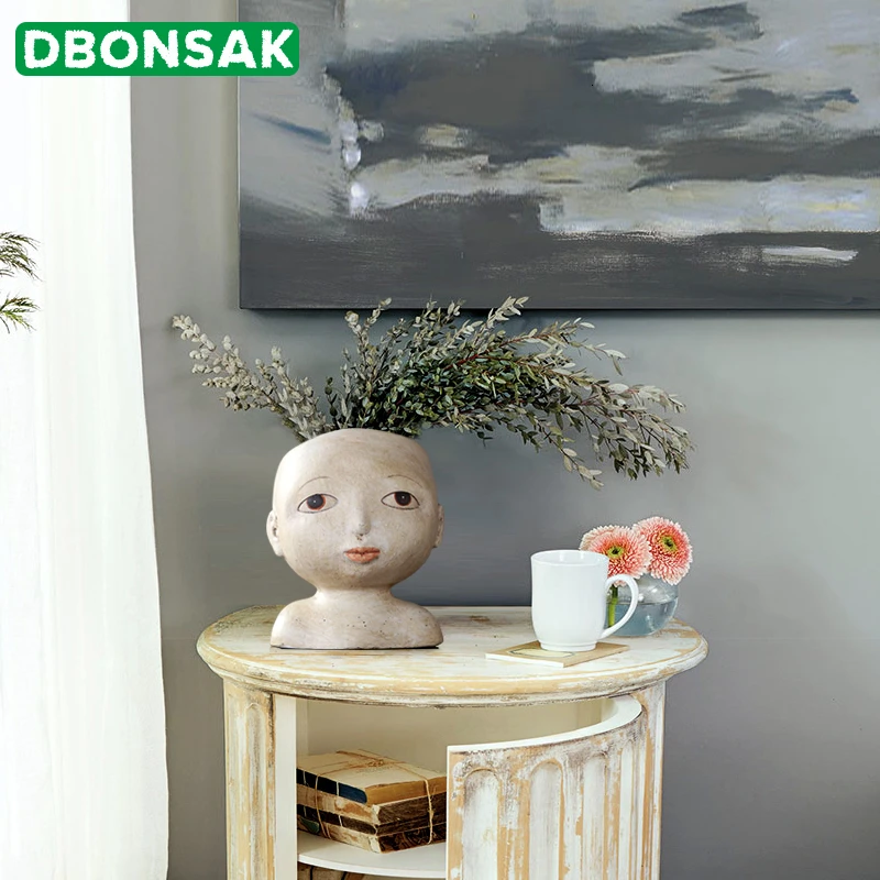 Human Face Vase Abstract Resin Flower Pot Doll Shape Sculpture Succulents Head Shape Vase Flower Arrangement Garden Home Decor