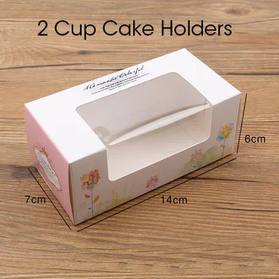 50PCS Paper Gift Box For Wedding Party Birthday Cupcake Box With Window Flowers Carton Muffin Cake Candy Favor Baking Packaging - Цвет: 2 cups