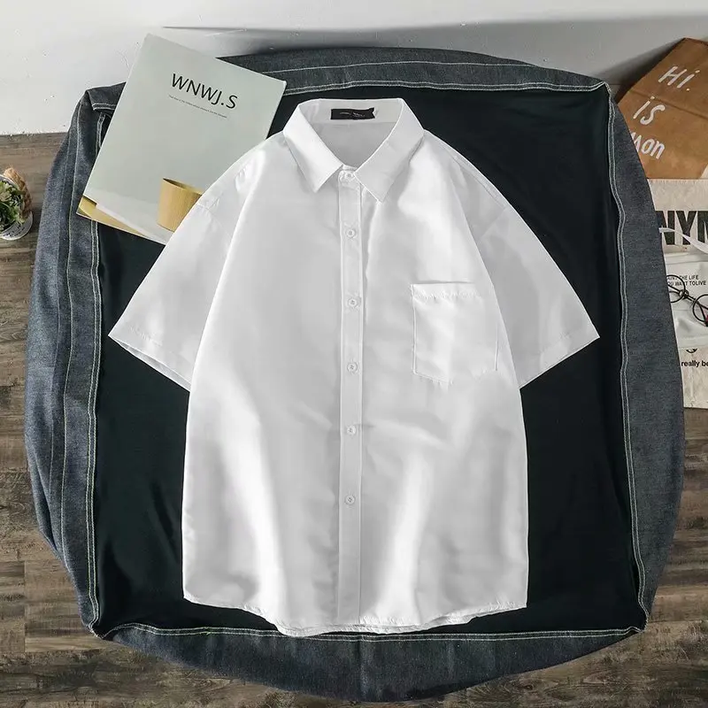 

Shirt Male Korean-style Trend Short Sleeve Solid Color Summer Loose Half-sleeve Shirt on Clothes MEN'S Shirt Half Sleeve Coat Ma