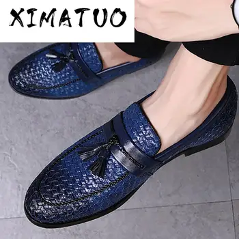 

Large size 38-48 tassel plaid men loafers weaving comfortable soft mens leather shoes 2020 fashion sapato masculino