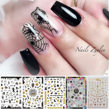 

1 Sheet Nail Sticker Halloween Rose Flower Leaves Mixed Patterns Nail Transfer Decals Stickers DIY Nail Art Decorations