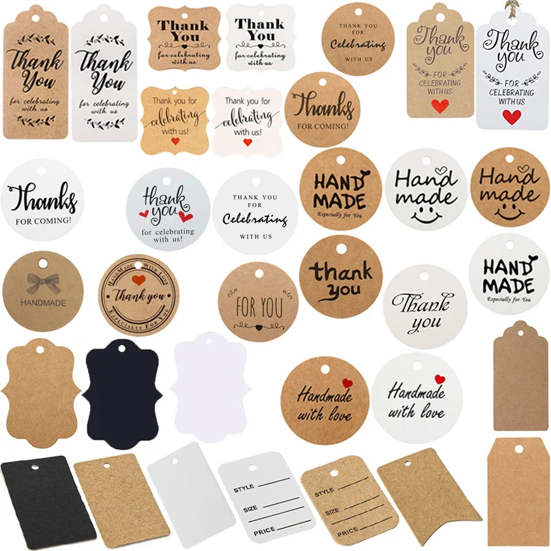 Thank You Tags Celebrating with Us Thanks for Coming Blank Kraft white Black Hangtag Handmade with Love Tags for Gift Card Favor afbeelding