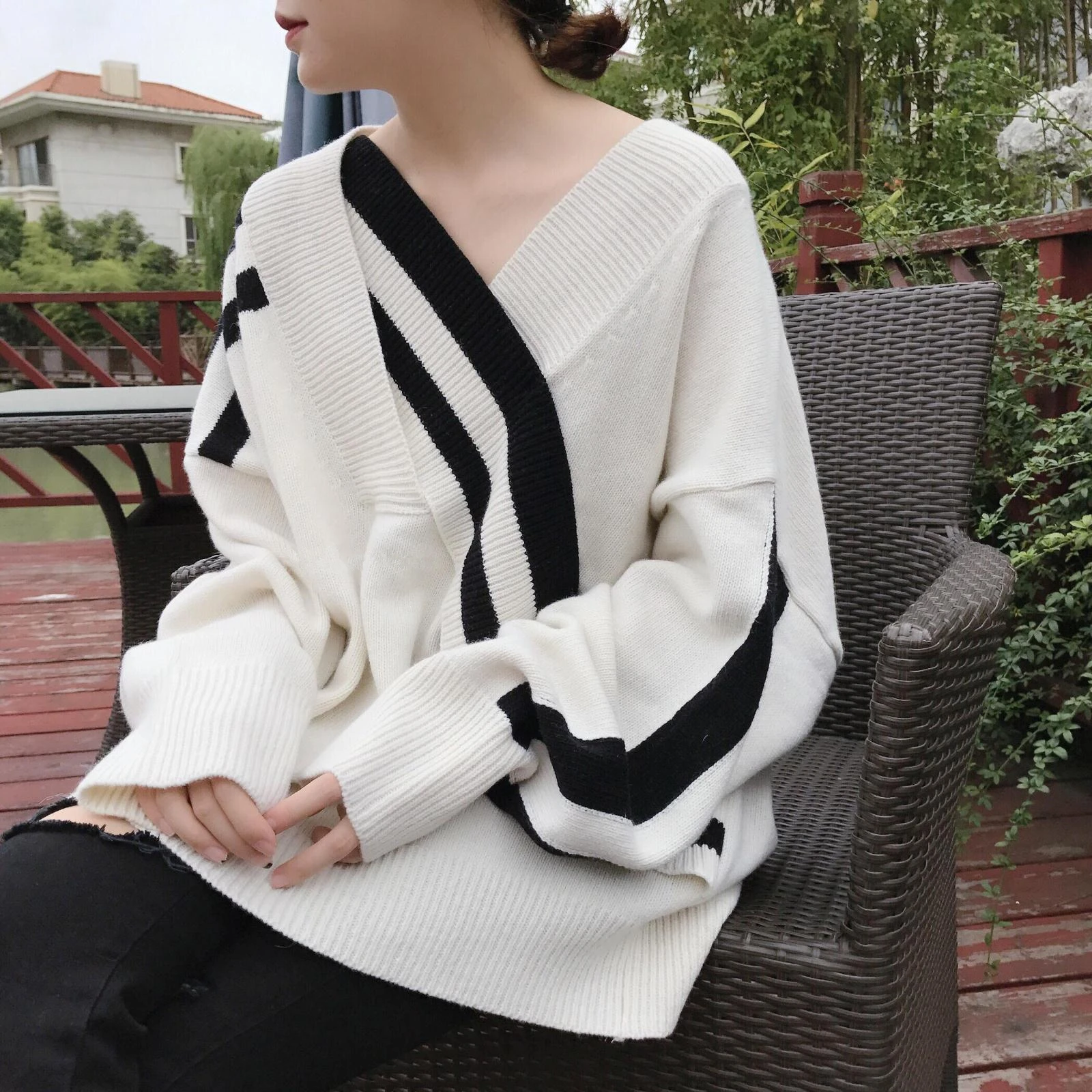 SuperAen корейский стиль женские пуловеры свитера Мода Осень новинка дикий женксие кофты v-образным вырезом повседневные женские вязаные топы