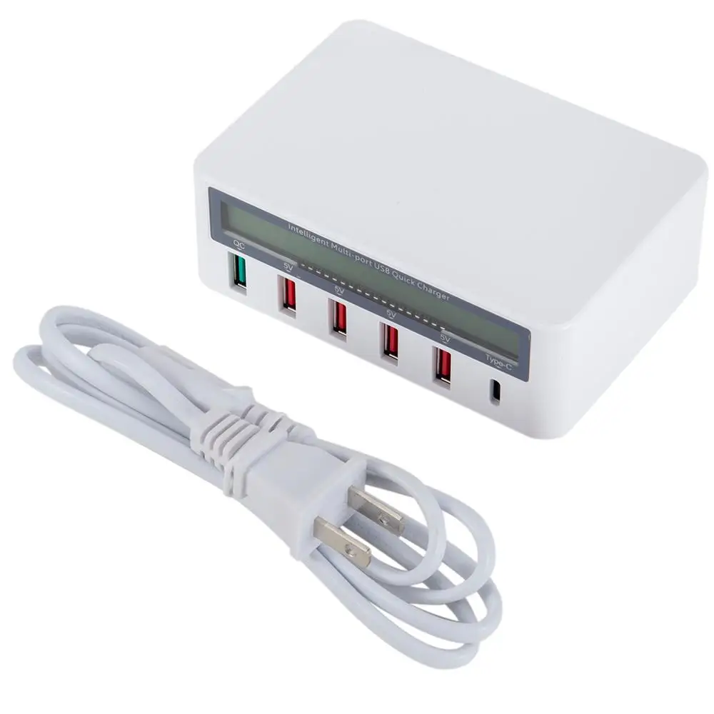 5 портов 5V 10A AC 100-240V USB QC 3,0 быстрое зарядное устройство ЖК-дисплей напряжения тока для iPhone iPad samsung
