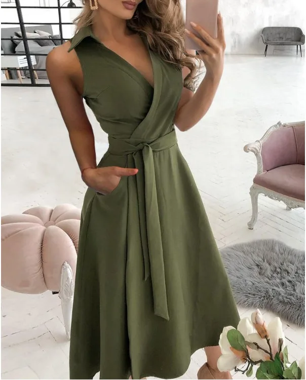 Dabourfeel Summer New Sexy Deep V-neck Strap Dresses Women Sleeveless High Waist Party Club Dress Solid Color Long Midi Dress boho dresses Dresses