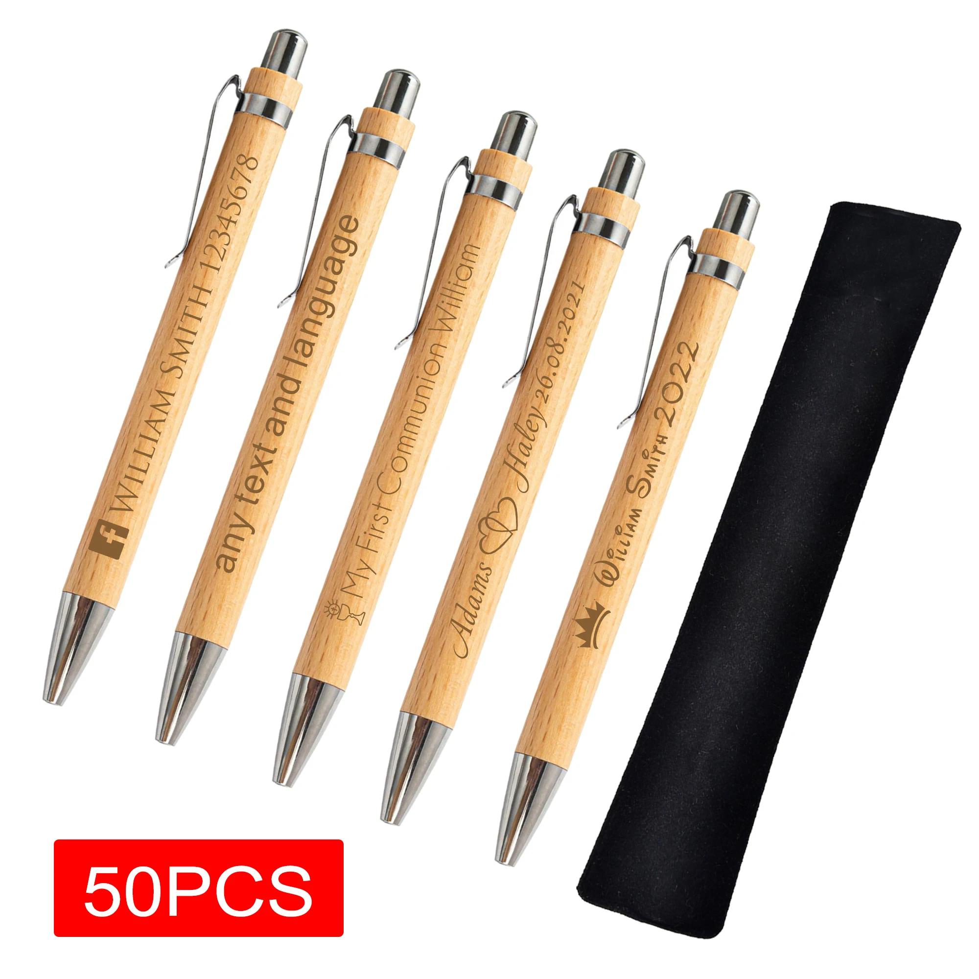 50pcs Personalized Ballpoint Pen Engraved Bamboo Pens Customize Company