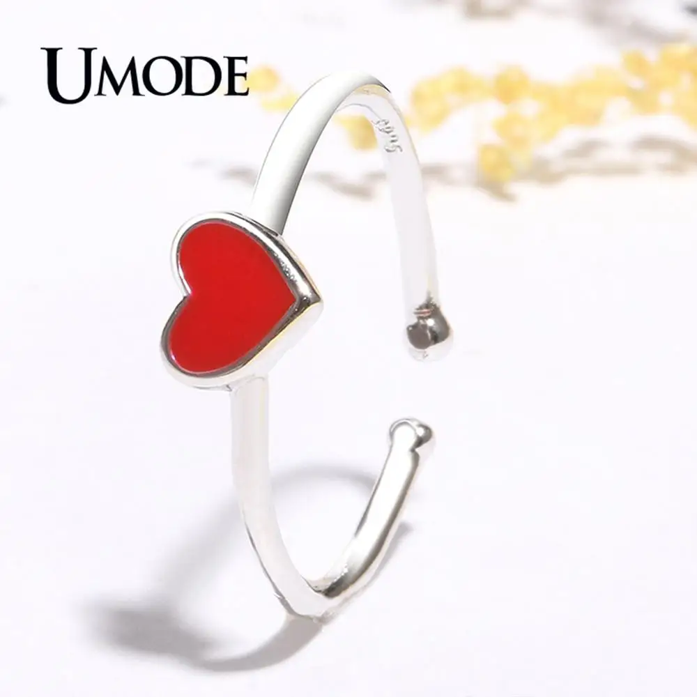 UMODE, новинка, 925 пробы, серебряное, красное сердце, открытые кольца-манжеты для женщин, регулируемое кольцо, серебро 925, ювелирное изделие, бижутерия, подарки ALR0755
