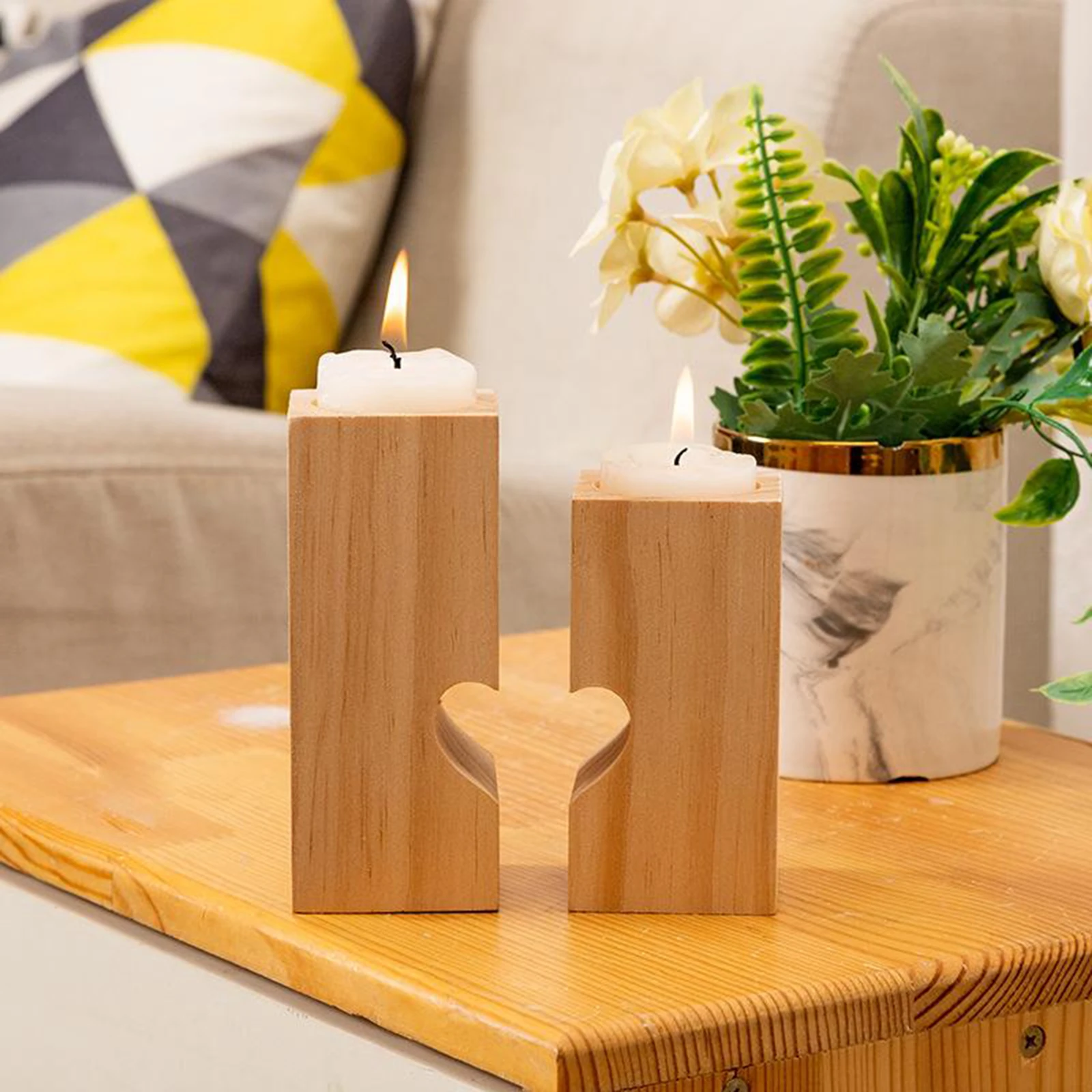 Wooden Candlestick Candelabra Hearted Shape Candle Holder for Wedding Party Decoration Candle Holders Home Decoration